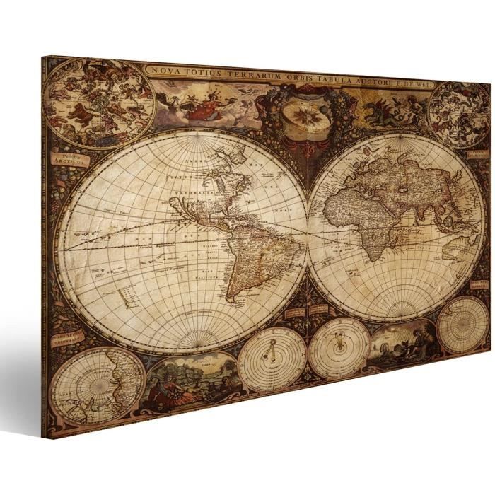 Tableau Tableaux Sur Toile Vieille Carte Du Monde Vintage Planisphere Image Images Poster Impression Cdiscount Maison