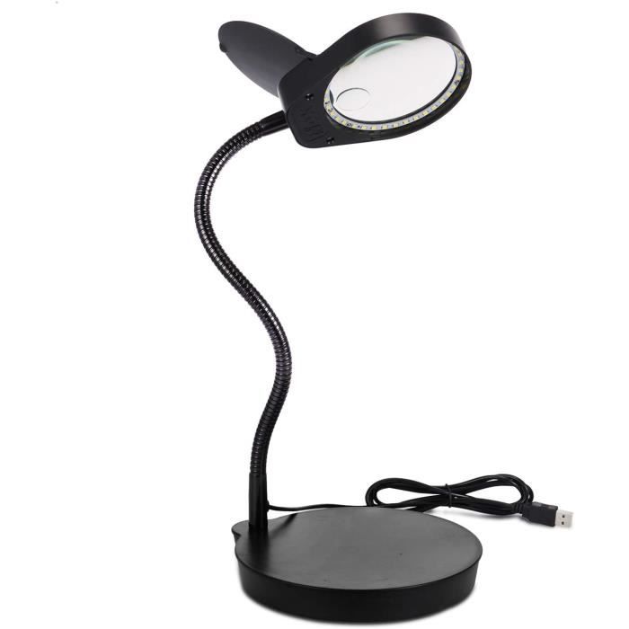 Lampe Loupe Sur Pied 5X/10X - 36 LED Dimmable - Col De Cygne Flexible - Pour Couture, Lecture, Bijouterie