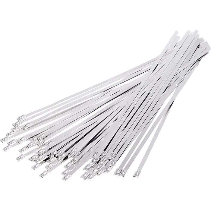 100 Attaches Câbles Ultra-Robustes En Acier Inoxydable 304 - Serre-Câbles Autobloquants 4,6x200mm Résistants UV & Corrosion