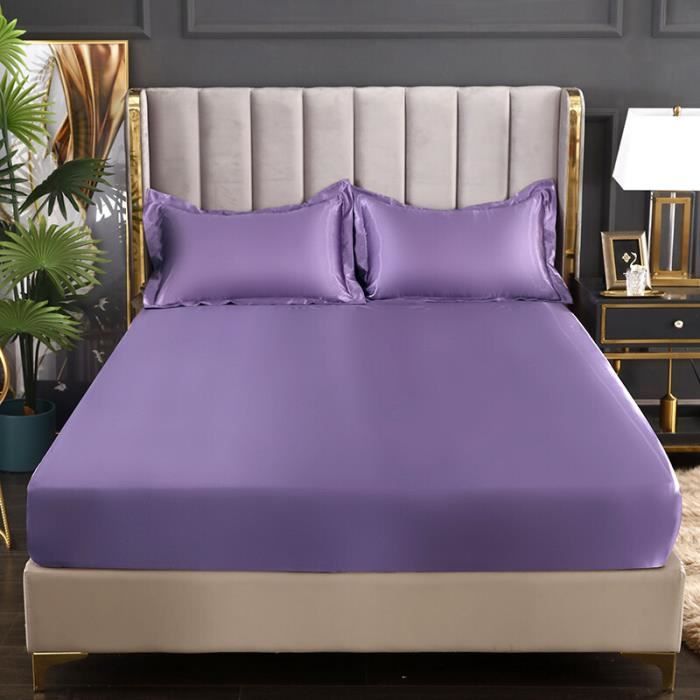 Drap Housse Velours Flanelle Hiver 180x200 Cm Violet - Doux Chaud Antidérapant Grand Lit