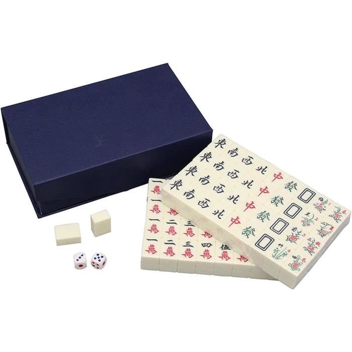 Jeu De Mahjong Grand Format 34x23x6 Cm - 2 Joueurs Et Plus - Pièces En Bois Et Résine