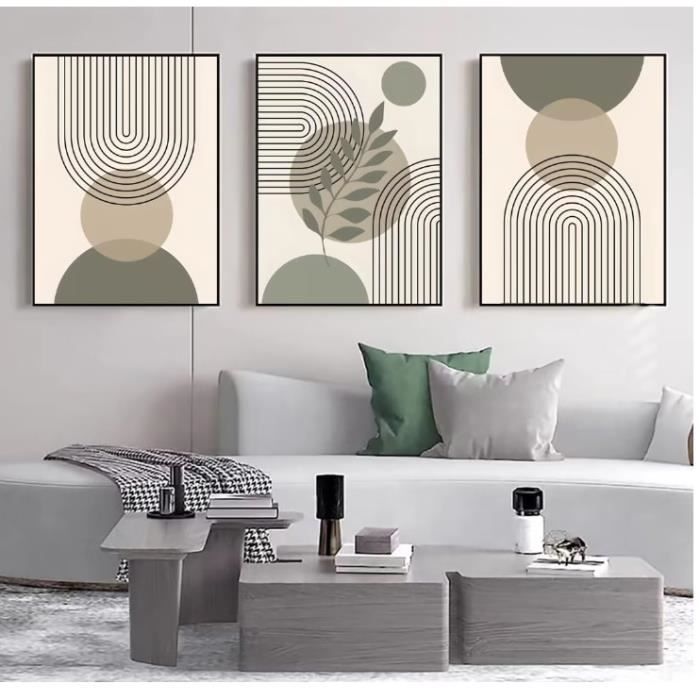 Lot De 3 Tableaux Muraux Bohèmes, Encadrés, Style Milieu De Siècle, Art Abstrait