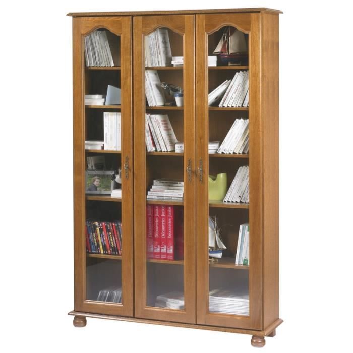 vitrine bibliothèque chêne 3 portes vitrées 12 niches l 120.6 h 182.2 p 33 cm - l 120.6 x l 33 x h 182.2 cm