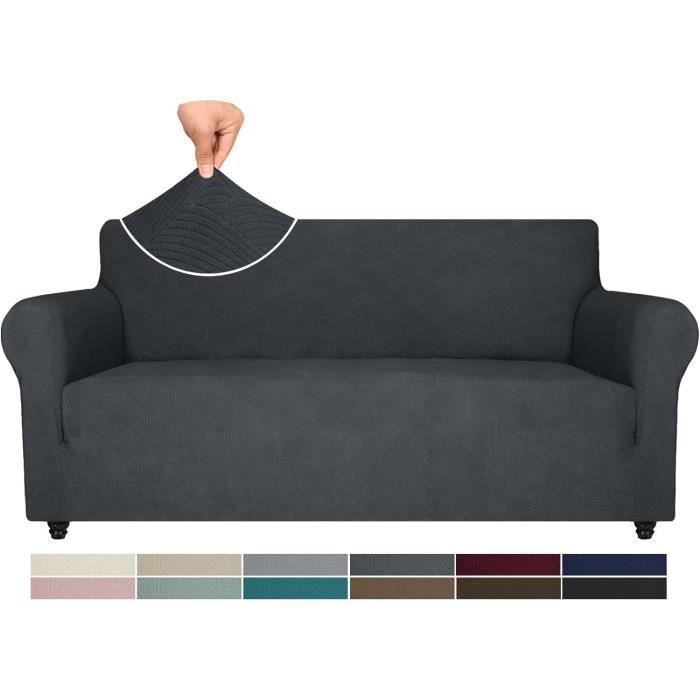 Housse Canapé 2 Places - Universelle - Extensible - Gris Foncé
