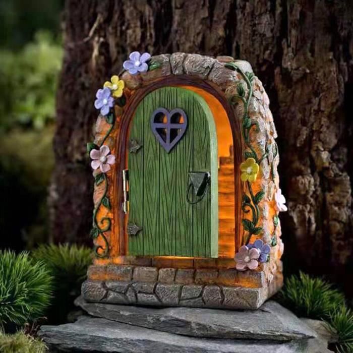 Porte de fée en pierre lutin, Figurine solaire, ornement de jardin