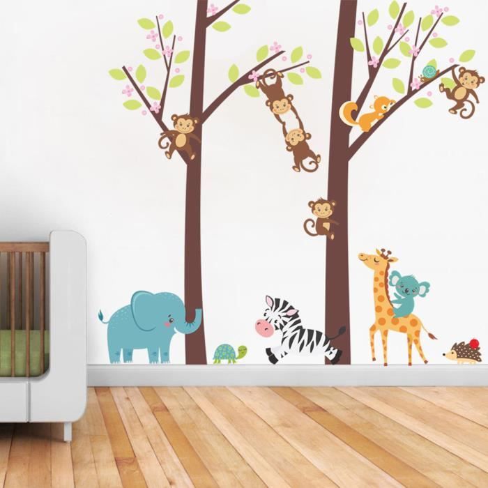 Jungle Animal Arbre Enfants Bebe Pepiniere Sticker Mural Decor Mural Decalque Amovible G666 Cdiscount Maison