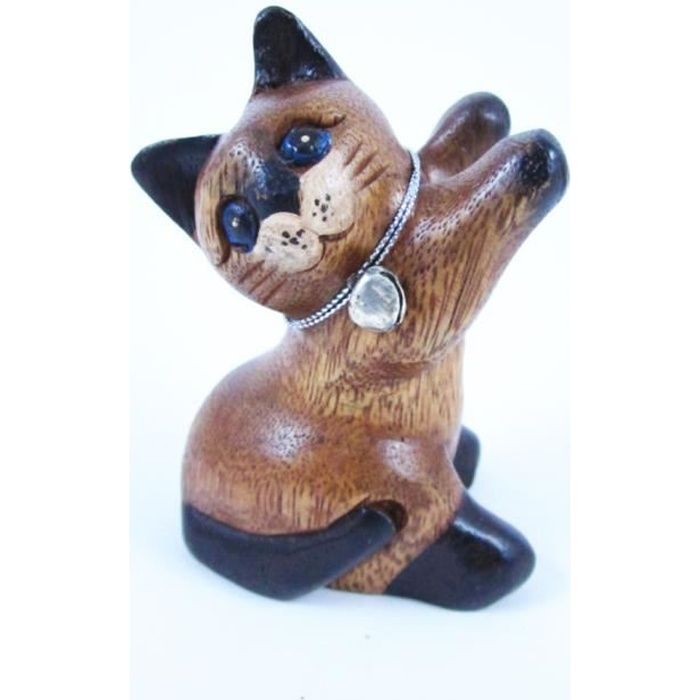 Petit Chat Sculpte En Bois De Suar N 43 Cdiscount Maison