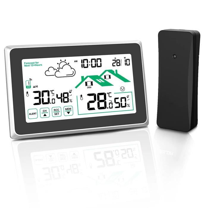 Station Météo Sans Fil Intérieur/Extérieur - Écran LCD Couleur - 3 Capteurs - Prévisions Météo, Hygrométrie, Réveil - 100m Portée