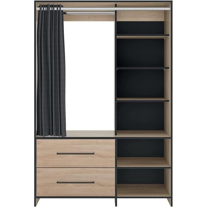 Armoire, Dressing, Panneaux agglomérés Melaminés, Chêne et Noir, A85