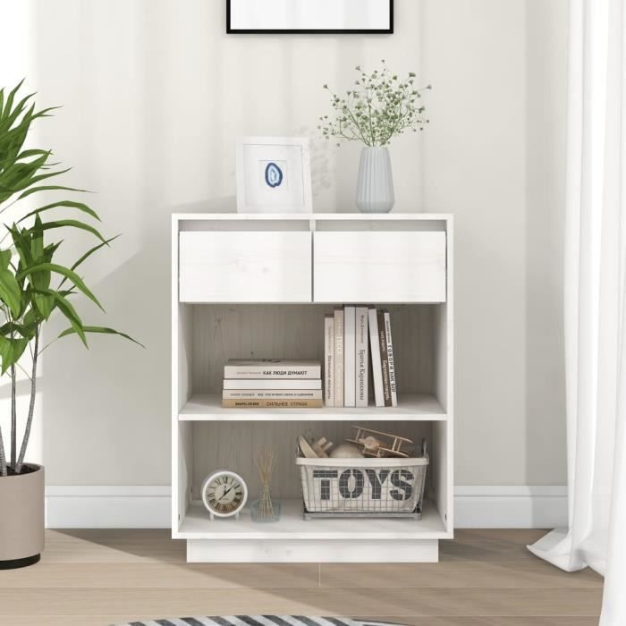 191&{HOME} Armoire console-Buffet Salon Belle Finition Blanc 60x34x75 cm Bois de pin solide ENFILADE Pour Cuisne & SALON - 60