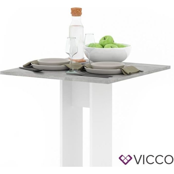 Table à manger - EWERT VICCO - Pied central - 65x65cm - Bois - Verre - Gris
