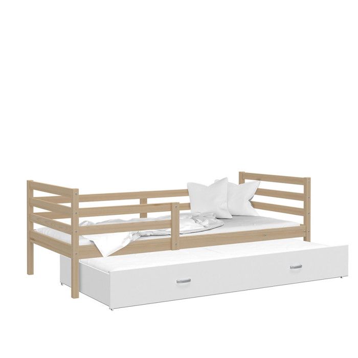 Lit Gigogne Milo 90x190 matelas inclus Pin - blanc Lit Gigogne Milo 90x190 matelas inclus Pin - blanc