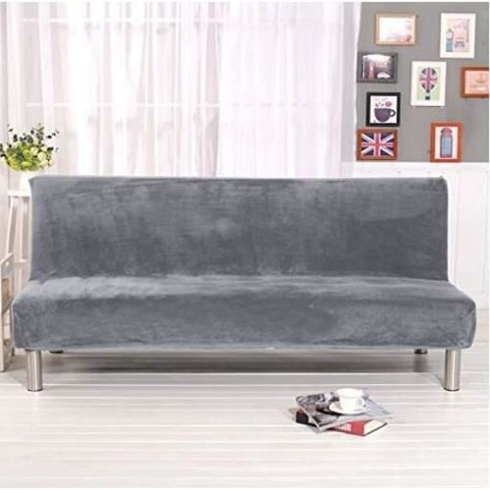 Housse de Canapé-lit Elastique sans Accoudoirs Housse de Clic Clac Couverture de Couleur Solide Taille L Gris