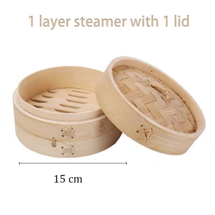 Cuiseur Vapeur Bambou 2 étages 20cm - Pour Dim Sum, Légumes, Boulettes | Pizsieat