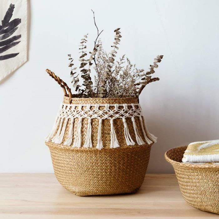 DEARMAMY Décor Vintage Sac À Main En Osier Tissé À La Main Panier En