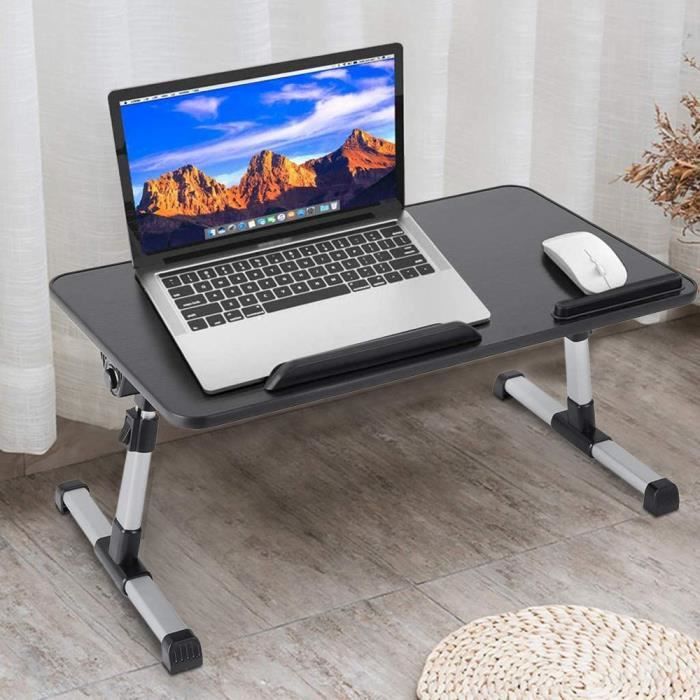 Table Ergonomique Support pour ordinateur portable multifonctions,  52x30x24cm noir table de lit, plateau pour bureau canapé manger - Cdiscount  Maison