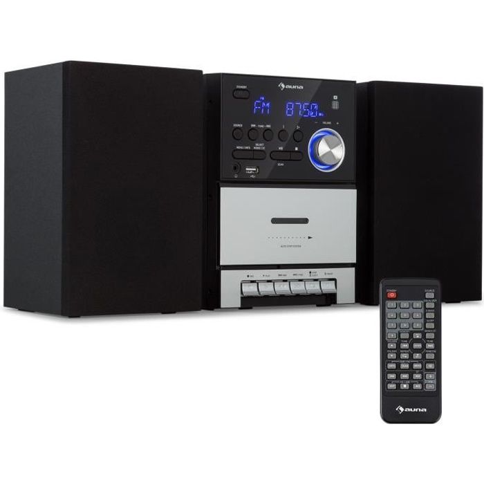 Chaîne hifi - Auna DAB MC-40 - FM-DAB+ Cassette - Lecteur CD - Bluetooth - Télécommande - USB - Noir