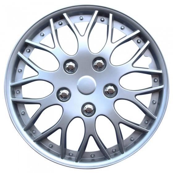 AUTO-STYLE Enjoliveurs Sport Argent 14 Pouces - Jeu De 4 - Look Moderne Et Facile à Installer