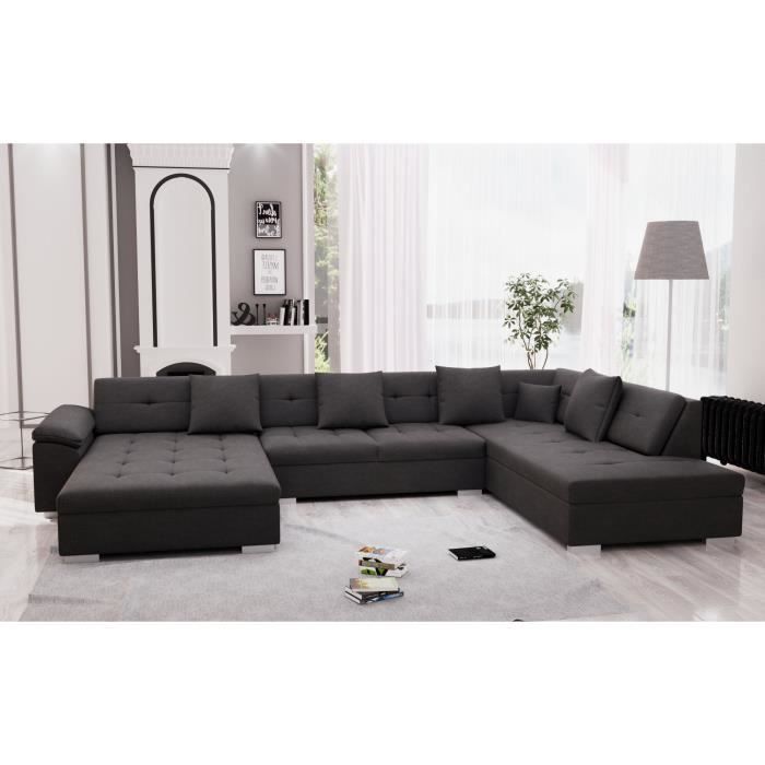 Belmont Canapé D Angle Panoramique Xxl En U En Simili Et Tissu Droit Couleur Gris Achat Vente Canapé Sofa Divan Soldes Cdiscount