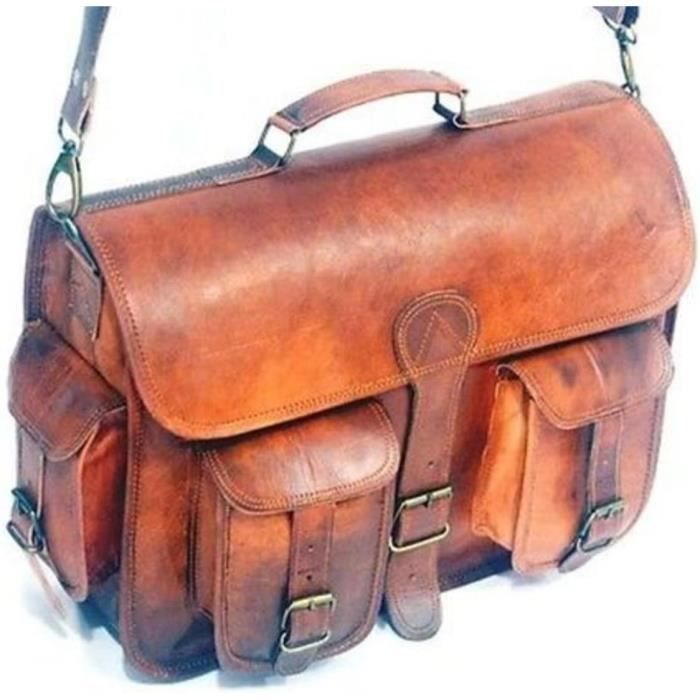Sacoche Porte-Documents En Cuir Véritable Vintage - Fait Main - Pour Homme - Style Professionnel