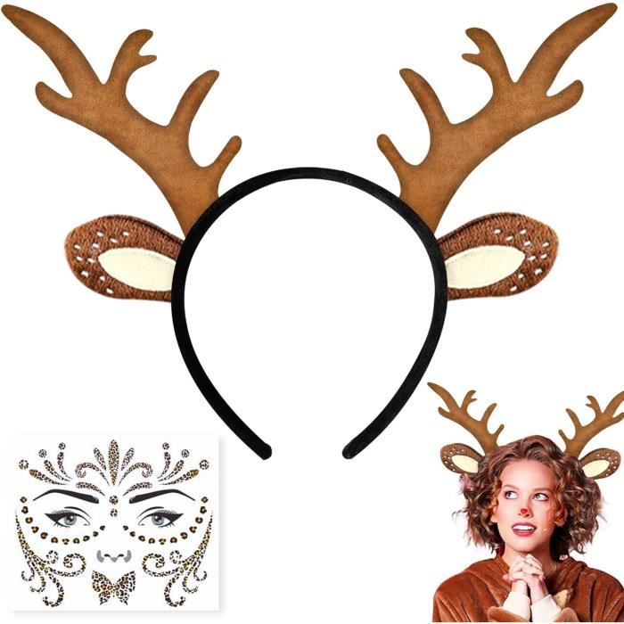 Serre-tête Bois De Renne Avec Oreilles - Accessoire Festif Pour Noël, Halloween - Taille Unique Adulte/enfant, En Polaire Douce