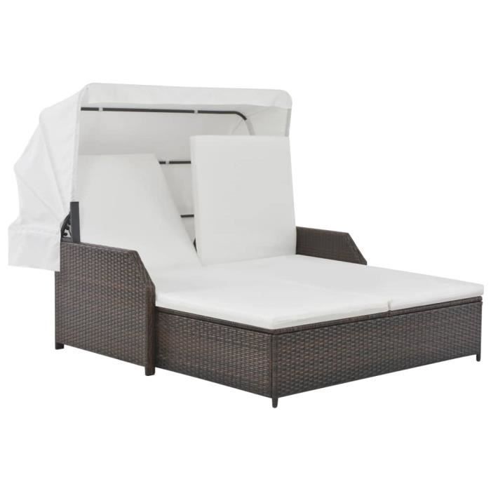 Chaise longue à 2 places avec auvent Résine tressée Marron DIOCHE7298381632887 Cdiscount Jardin