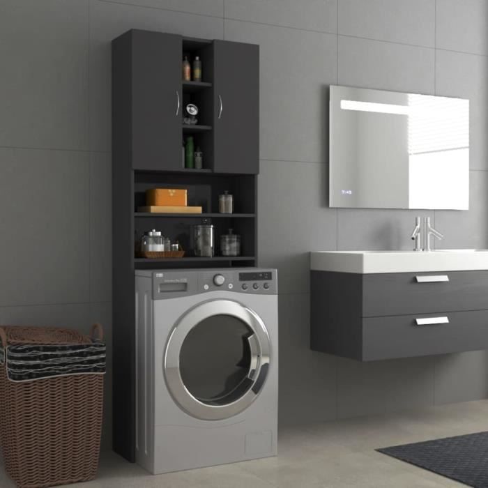 Meuble pour machine à laver Gris brillant 64x25,5x190 cm 38423 Cdiscount Maison