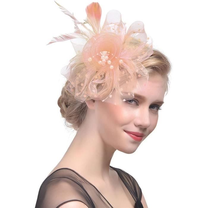 Fascinator Chapeau Élégant Fleur Mesh Plumes Cheveux Clip Thé Fête