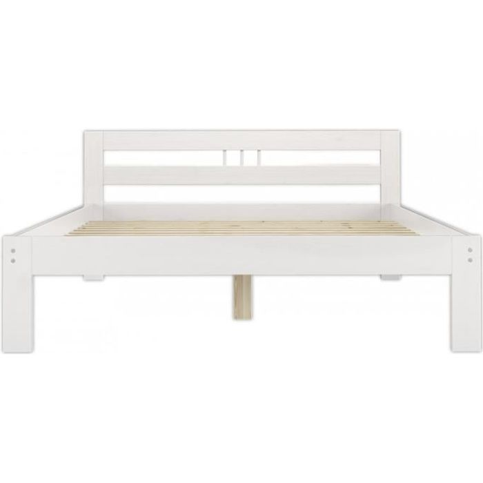 Lit simple en pin blanc 120x200 jolie tête de lit y compris sommier à lattes en bois 60.64-12W Lit simple en pin blanc 120x200 jolie tête de lit y compris sommier à lattes en bois 60.64-12W