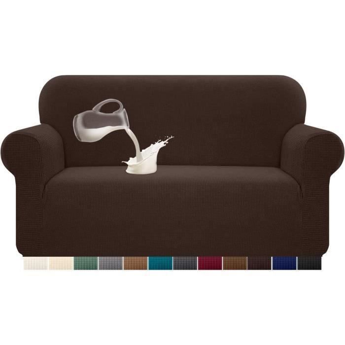 Housse de canapé - HAOPYOU - 2 places - Stretch imperméable - Gris clair - Chocolat
