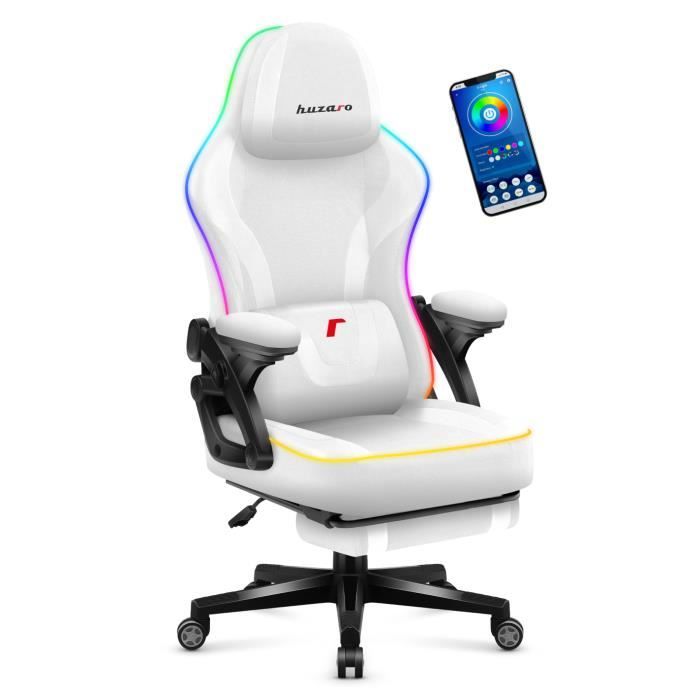 Chaise Gaming LED RGB Avec Massage | Inclinable 90-150°, Repose-Pieds - Bureau Jeu/ Travail