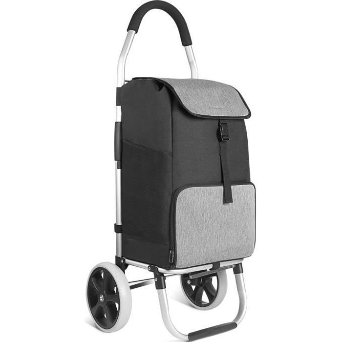 Chariot de Courses Poussette de Marché Capacité 41L/45kg à Grandes Roues  Silencieuses, Pliable Caddie Course