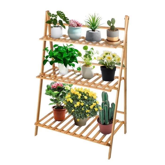 Porte-plante - JEOBEST - Bambou naturel - 3 étagères - 70*40*96cm
