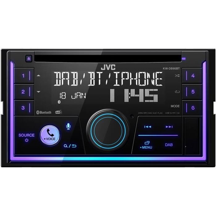 Autoradio - JVC - 2 DIN KW-DB95BT - CD - USB - iPod - Bluetooth - DAB+