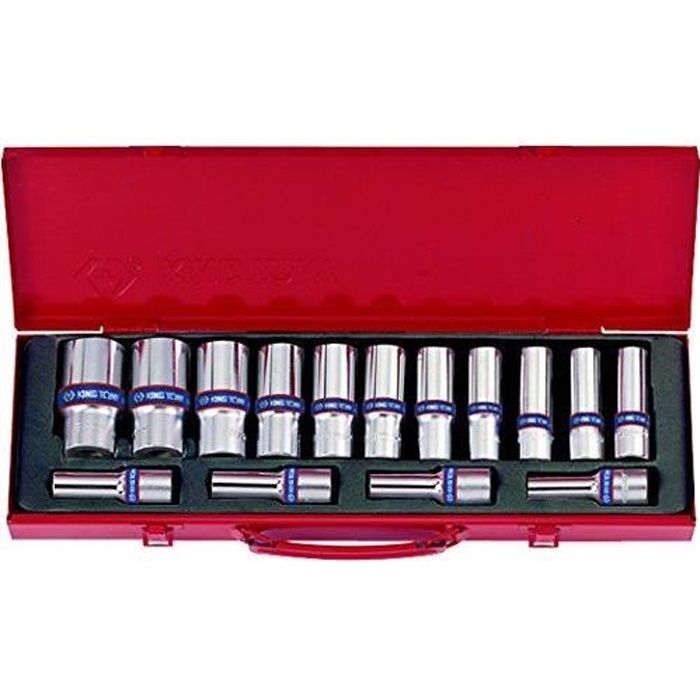 KING TONY 4315MR Coffret de Douilles Longues Métrique, Set de 15, 1/2\