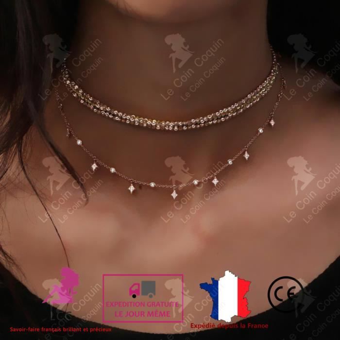 Collier Ras Du Cou Femme – Doré, Style Diamant, Choker De Cérémonie U705