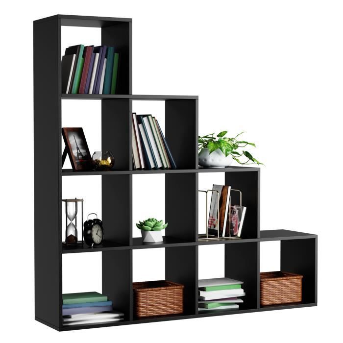miadomodo® étagère d'escalier - 10 compartiments, robuste, 129,5x29x129,5cm, en noir - meuble de rangement, bibliothèque