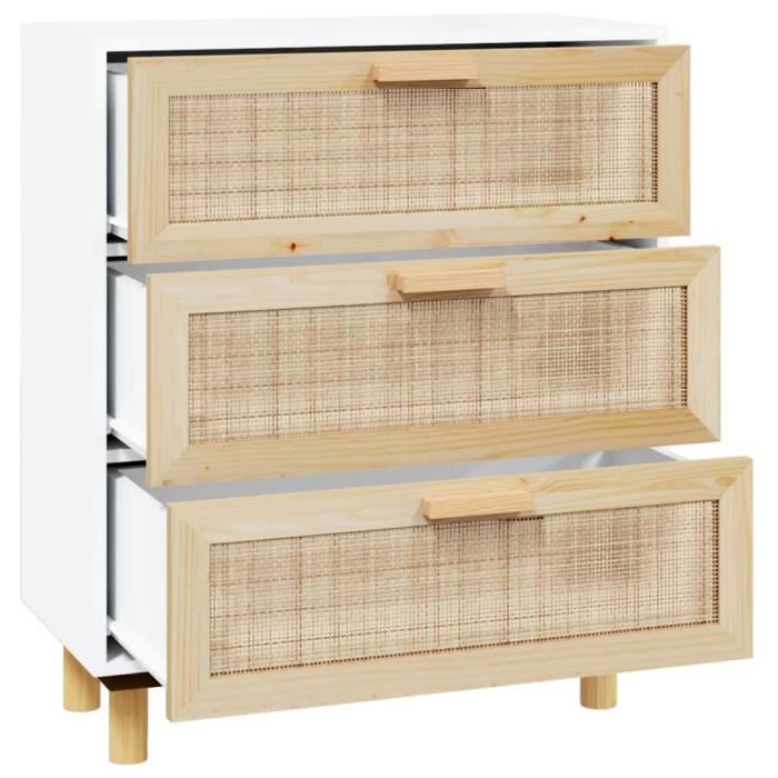 Buffet Blanc 60x30x70 cm Bois de pin massif et rotin naturel Mothinessto LY14271