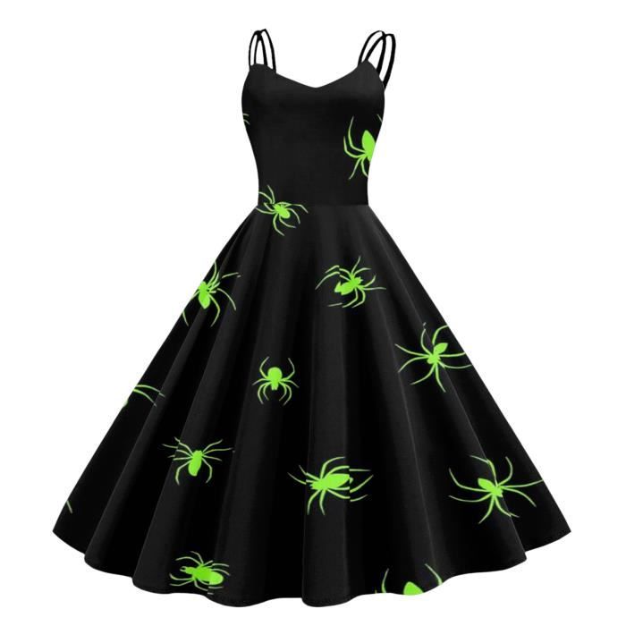 Robe Halloween Rétro Pour Femme – Imprimé Fun, Bretelles, Coupe Ample, Respirante, Pour Fêtes Costumées
