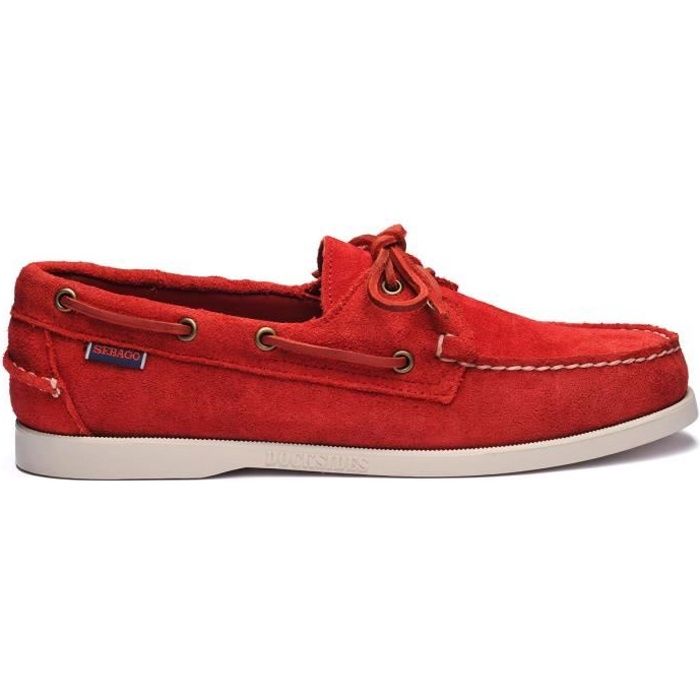 Chaussures bateaux Sebago Docksides Portland Rouge Homme - Daim-Nubuck - Semelle en caoutchouc anti-dérapant