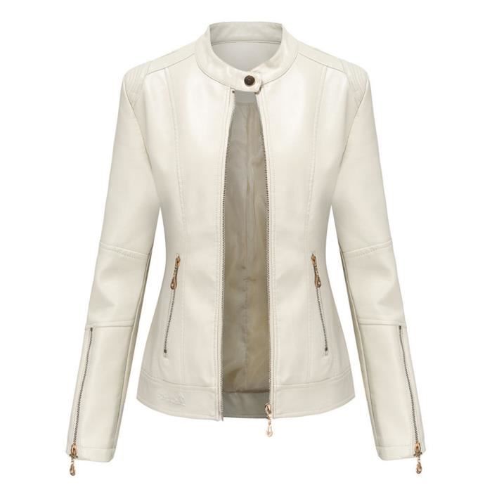 Veste cuir top beige femme