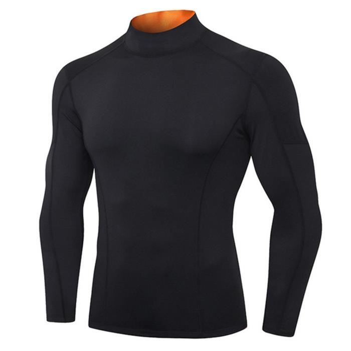 Maillot Compression Manches Longues pour Homme Sports PRO Col Montant Baselayer Haut Serr V tement S chage Rapide T Shirt Orange