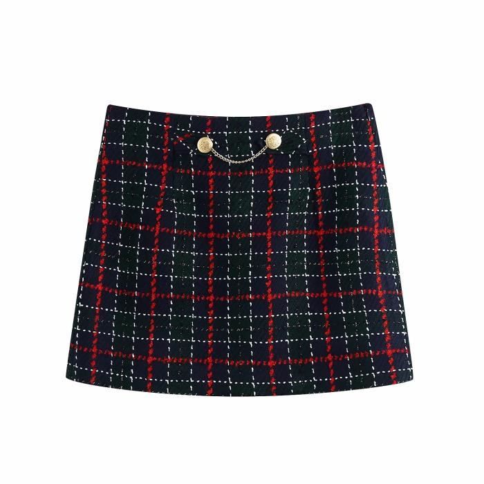 Ensemble Vêtements Automne Bébé Fille – Haut Tweed + Jupe + Béret – Carreaux, 18 Mois à 6 Ans – Tenue Chic