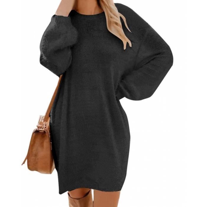 Femmes Pull Robe Tricoté Col Rond Solide Couleur Chandail À Manches Longues Lâche Pullover Robe Mini Dress Long Tricots Hiver