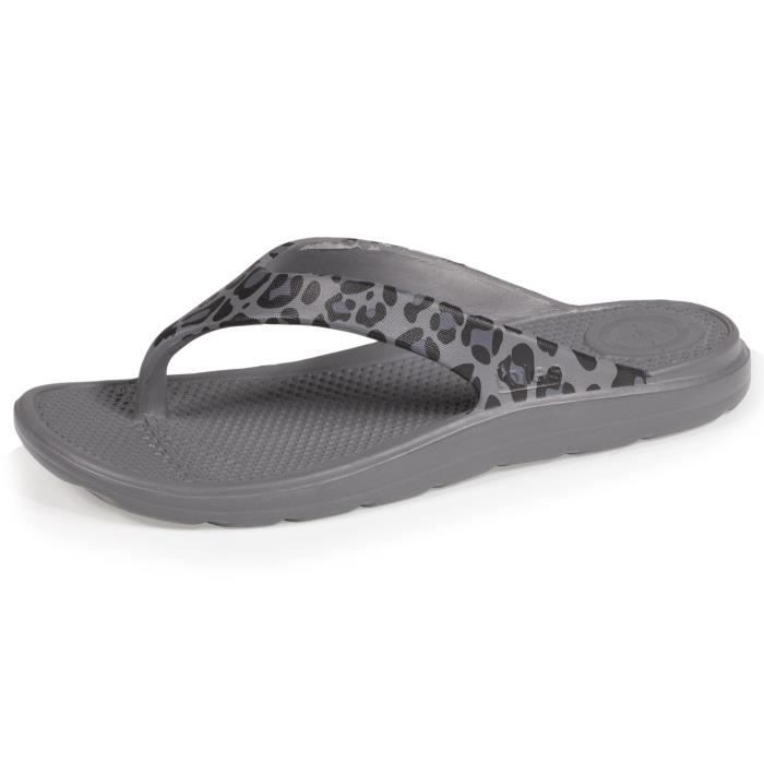 Tongs Isotoner ara léopard gris Femme Synthétique Confort optimal
