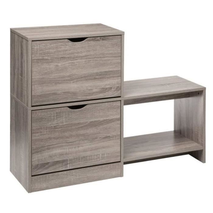 Meuble à chaussures en bois coloris gris - L.100 x P.32 x H.80 cm Meuble à chaussures en bois coloris gris - L.100 x P.32 x H.80 cm