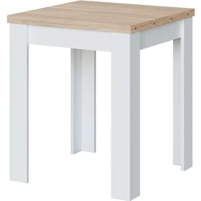 table de cuisine extensible coloris chêne canadien - blanc artic - hauteur 79 x longueur 67-134cm x profondeur 67 cm
