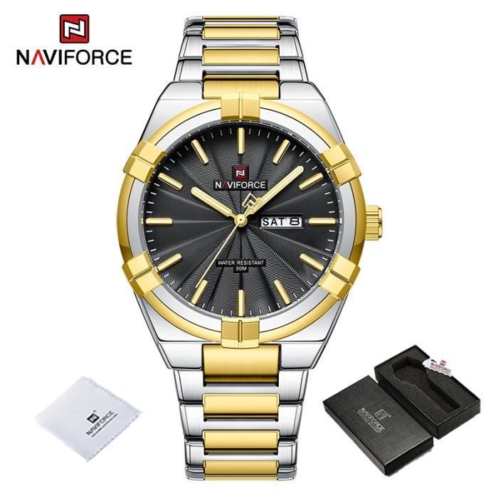 NAVIFORCE Montre bracelet en acier inoxydable pour homme mouvement