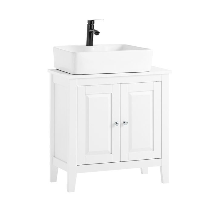 SoBuy Meuble Sous-Lavabo Dessous de lavabo ou Evier Meuble de Salle de Bain Vasque à 2 étages et 2 portes -Blanc