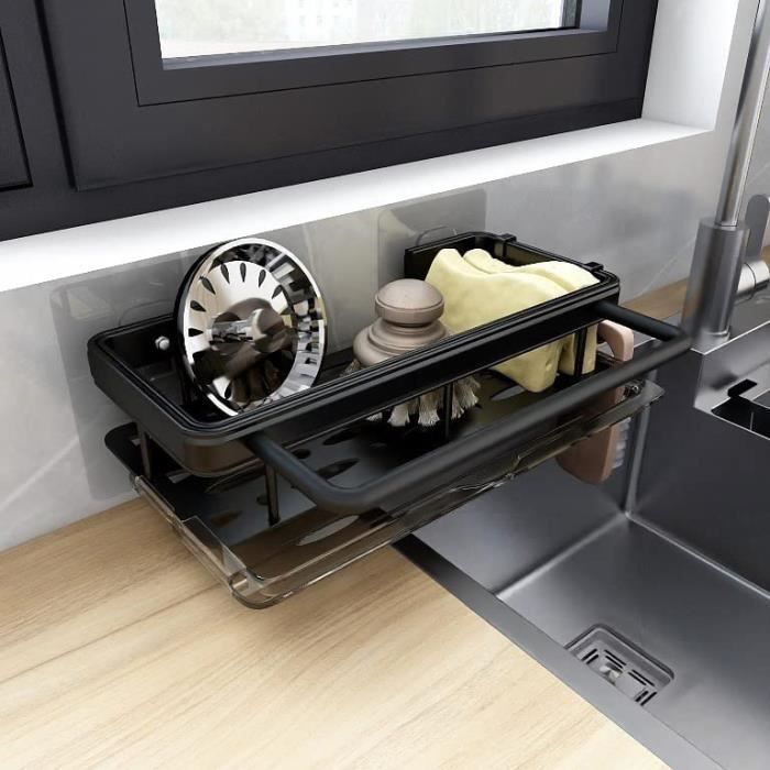 Organisateur D'Évier, Organiseur Avec Bac De Vidange Amovible, Organisateur De Cuisine En Acier Inoxydable, Multifonctionnel 2 En 1 Porte Éponges Pour Liquide Vaisselle Chiffon